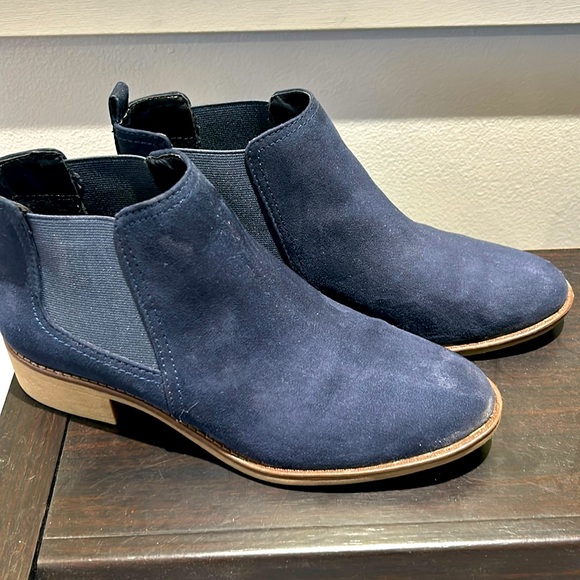 Navy Suede Stretch Boots - Picture 1 of 2